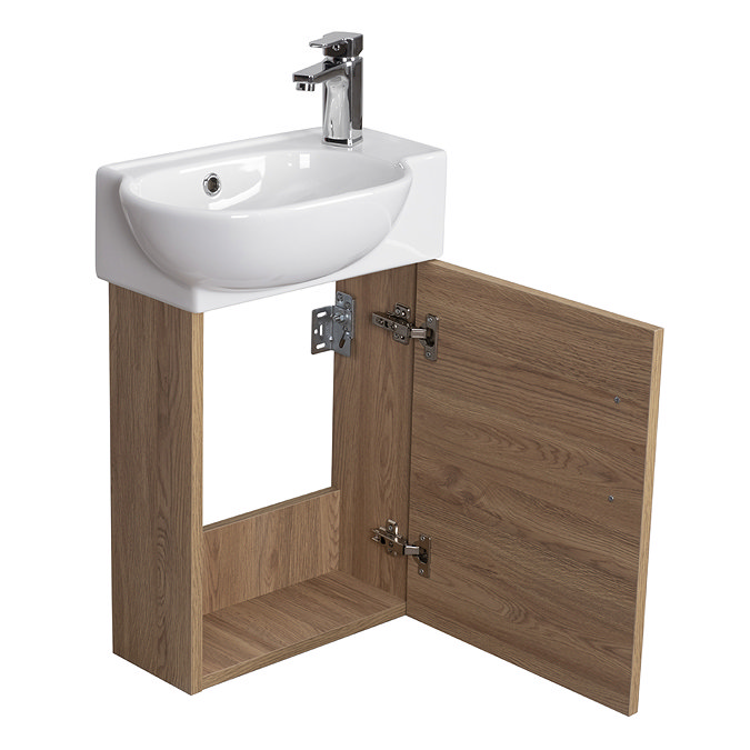 Valencia Perla Wall Hung Cloakroom Vanity (Light Oak Effect - 450mm Wide)  Feature Large Image