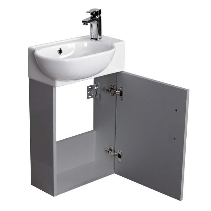 Valencia Perla Wall Hung Vanity incl. Matt Black Handle (Gloss Grey - 450mm Wide) Profile Large Ima