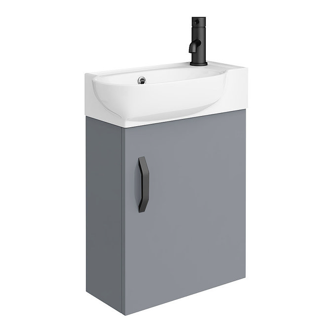 Valencia Perla Wall Hung Vanity incl. Matt Black Handle (Gloss Grey - 450mm Wide) Large Image