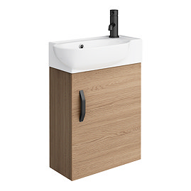 Valencia Perla Wall Hung Vanity incl. Matt Black Handle (Light Oak Effect - 450mm Wide) Large Image