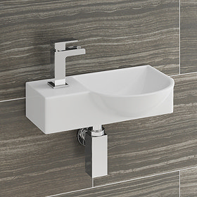 Valencia LH Wall Hung Basin (400mm Wide - Gloss White) Large Image