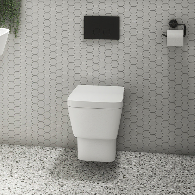 Valencia Wall Hung Toilet with Soft Close Seat (inc. Matt Black Flush + Concealed Cistern Frame) Lar