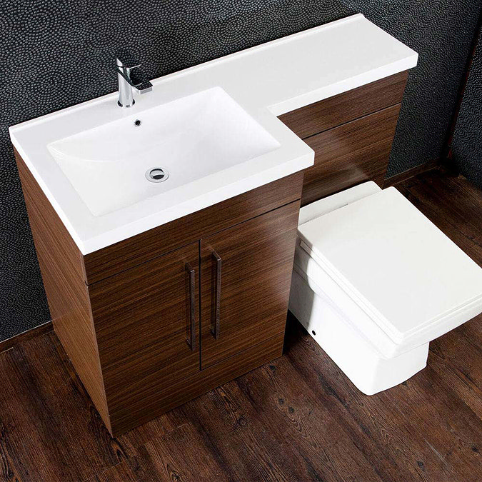 Valencia Walnut Combination Basin and WC Unit - 1100mm  In Bathroom Large Image