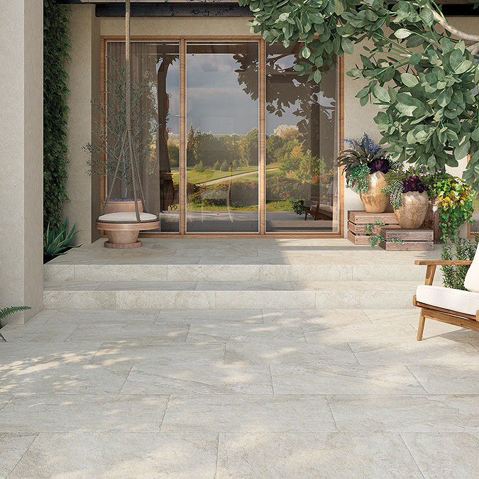 Vallembra White Tumbled Edge Sandstone Effect Wall and Floor Tiles - 600 x 900mm