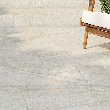 Vallembra White Tumbled Edge Sandstone Effect Wall and Floor Tiles - 600 x 900mm