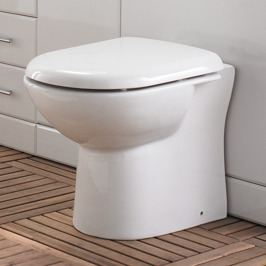 White Gloss Back to Wall Toilet Pan BTW with D-Shape Soft Close Seat at ...