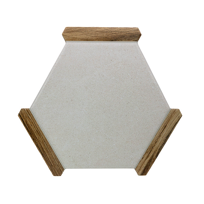 Varallo Hexagon Beige Stone & Oak Effect Tiles - 220 x 250mm