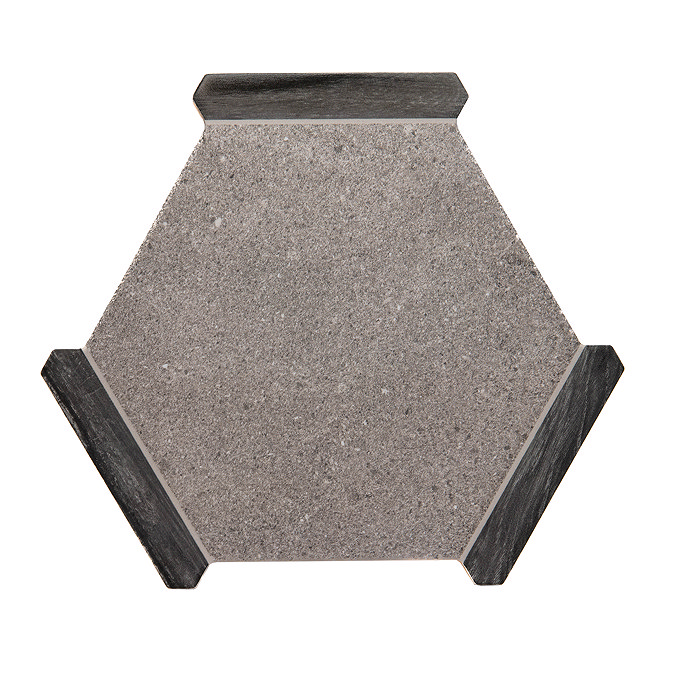 Varallo Hexagon Dark Grey Stone & Grey Oak Effect Tiles - 220 x 250mm