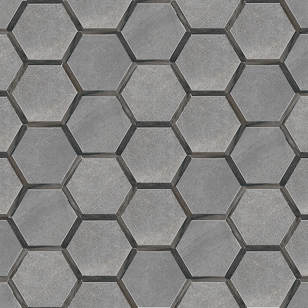 Varallo Hexagon Dark Grey Stone & Grey Oak Effect Tiles - 220 x 250mm