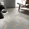 Varallo Hexagon Light Grey Stone & Oak Effect Tiles - 220 x 250mm