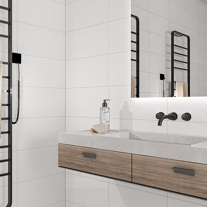 Alana White Stone Effect Wall and Floor Tiles - 300 x 600mm