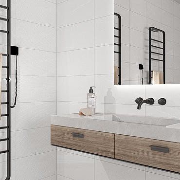 Alana White Stone Effect Wall and Floor Tiles - 300 x 600mm