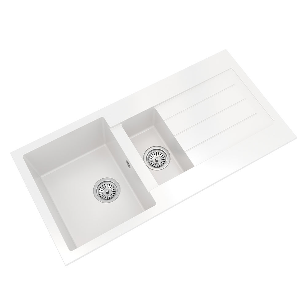 Venice 1.5 Bowl Matt White Composite Kitchen Sink + Chrome Wastes