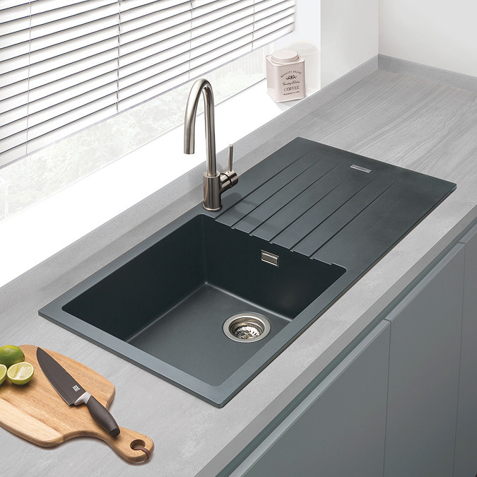 Venice 1000 x 500mm Granite Gunmetal 1.0 Bowl Kitchen Sink with Drainer + Waste