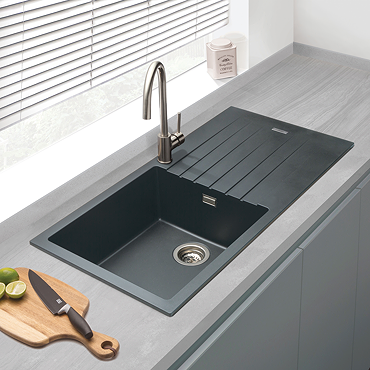 Venice 1000 x 500mm Granite Gunmetal 1.0 Bowl Kitchen Sink with Drainer + Waste