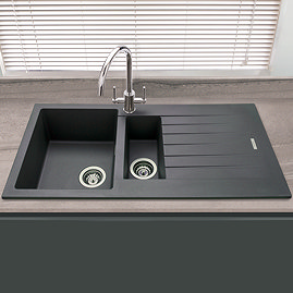 Venice 1000 x 500mm Granite Gunmetal 1.5 Bowl Kitchen Sink with Drainer + Waste
