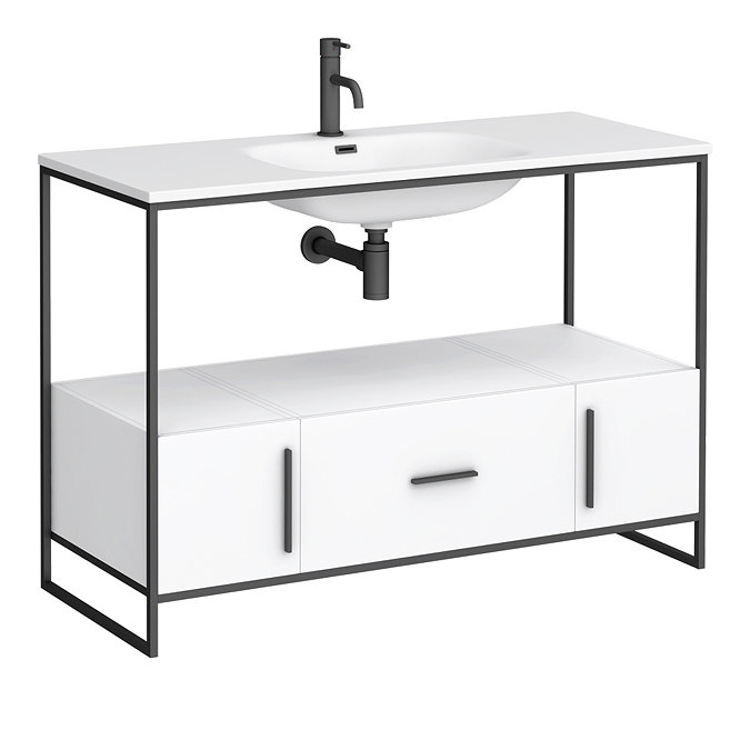 Venice 1200 Black Frame Basin Washstand with Toilet  Profile Large Image