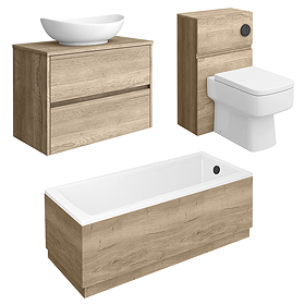 Venice 1700 Linea Rustic Oak Bathroom Suite (with Oval Basin, Vanity Unit, WC Unit + Bath)