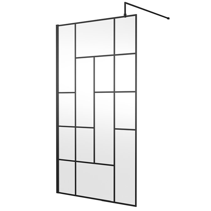 Venice 1700 x 800 Matt Black Abstract Grid Wet Room (1100mm Screen + Tray)  In Bathroom Large Image