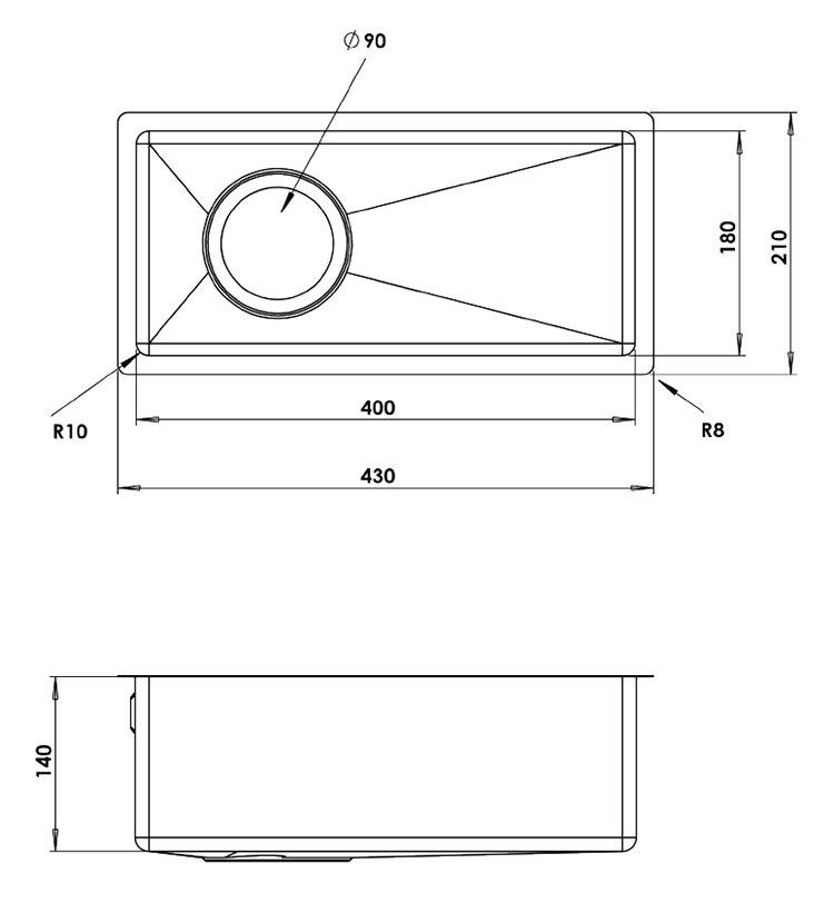 Venice 210 x 430mm Brushed Brass 0.5 Undermount Kitchen Sink + Waste