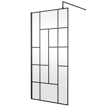Venice 1950mm Matt Black Abstract Grid Wetroom Screen + Support Arm  Profile Large Image