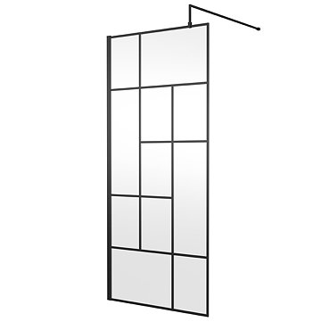 Venice 1950mm Matt Black Abstract Grid Wetroom Screen + Support Arm  Profile Large Image