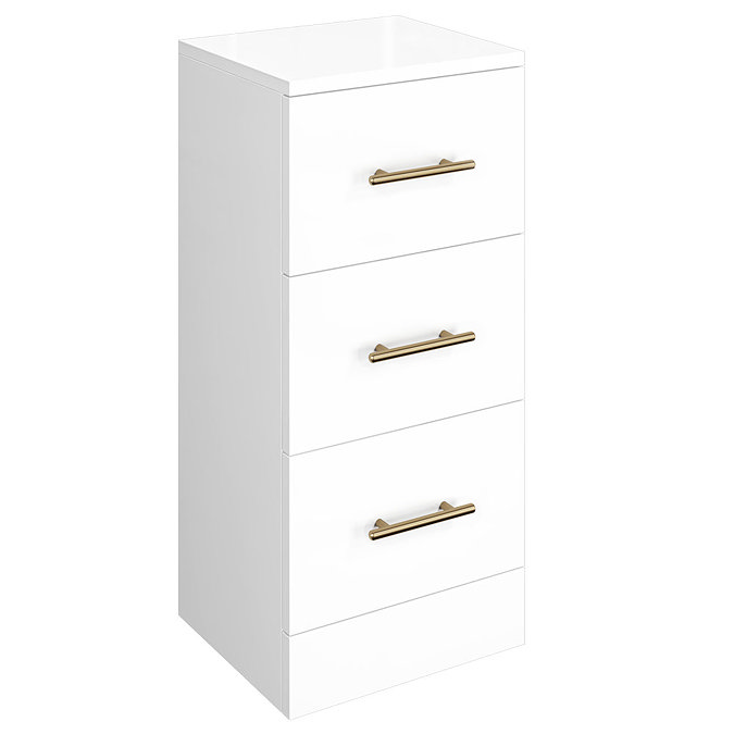 Venice 350x300mm Gloss White 3 Drawer Unit with Brushed Brass Handles Large Image