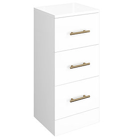 Venice 350x300mm Gloss White 3 Drawer Unit with Brushed Brass Handles Large Image