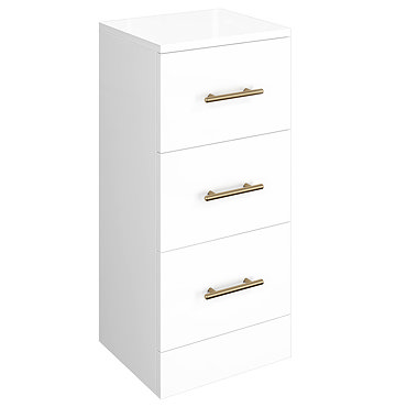 Venice 350x300mm Gloss White 3 Drawer Unit with Brushed Brass Handles  Profile Large Image