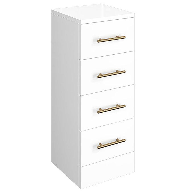 Venice 350x300mm Gloss White 4 Drawer Unit with Brushed Brass Handles Large Image