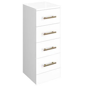 Venice 350x300mm Gloss White 4 Drawer Unit with Brushed Brass Handles Large Image