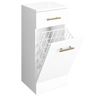 Venice 350x300mm Gloss White Laundry Basket with Brushed Brass Handles  Profile Large Image