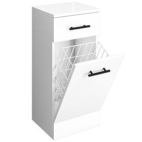 Venice 350x300mm Gloss White Laundry Basket with Matt Black Handles Large Image