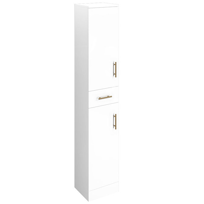 Venice 350x300mm Gloss White Tallboy Unit with Brushed Brass Handles Large Image