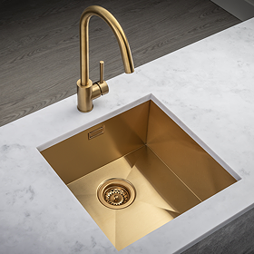 Venice 400 x 400mm Brushed Brass 1.0 Undermount Kitchen Sink + Waste