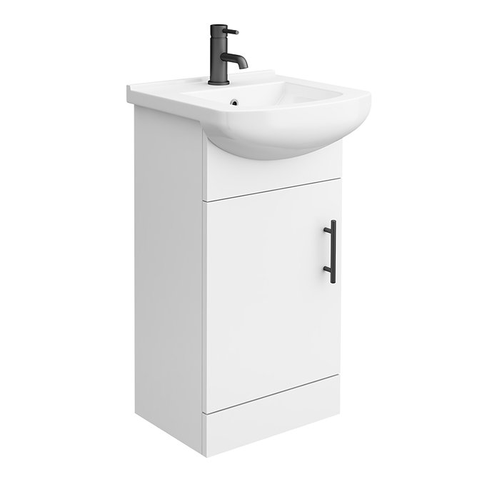 Venice 460 Gloss White Vanity with Matt Black Handle (Unit Depth 300mm) Large Image