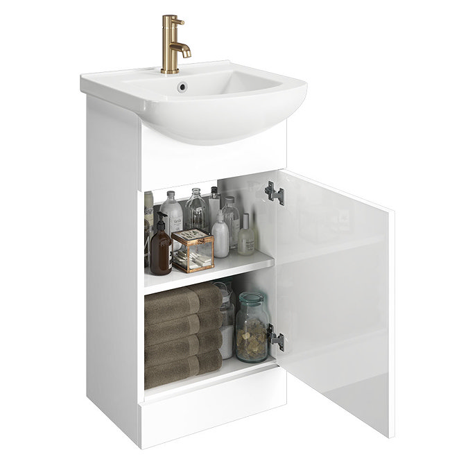 Venice 460 Gloss White Vanity with Brushed Brass Handle (Unit Depth 300mm)  Standard Large Image