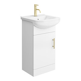 Venice 460 Gloss White Vanity with Brushed Brass Handle (Unit Depth 300mm) Large Image