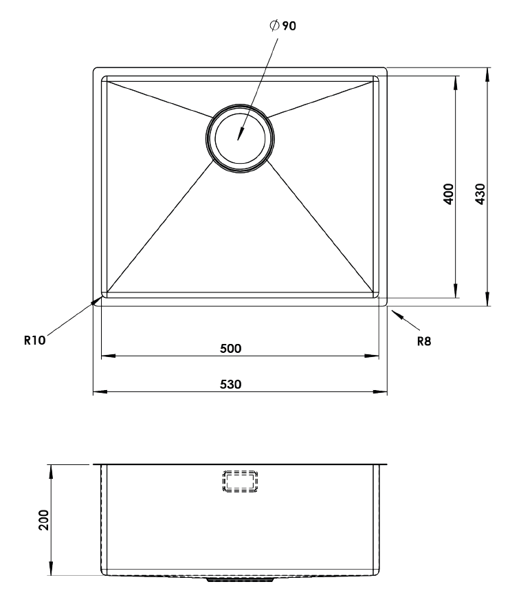 Venice 530 x 430mm Gunmetal 1.0 Undermount Kitchen Sink + Waste