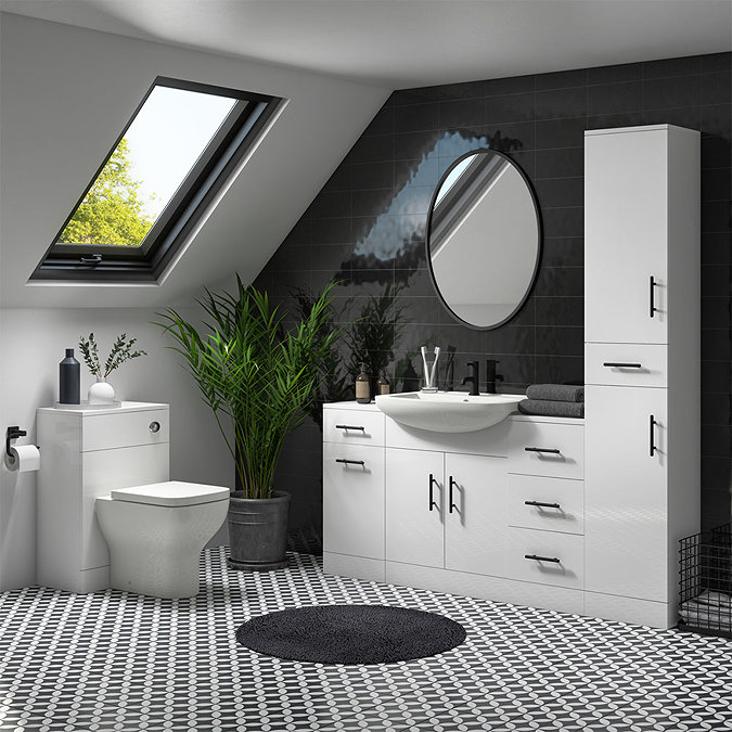 Venice 560 Gloss White Vanity with Matt Black Handles (Unit Depth 300mm)  Feature Large Image