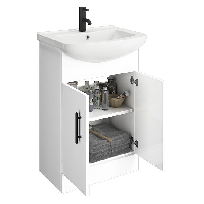 Venice 560 Gloss White Vanity with Matt Black Handles (Unit Depth 300mm)  In Bathroom Large Image