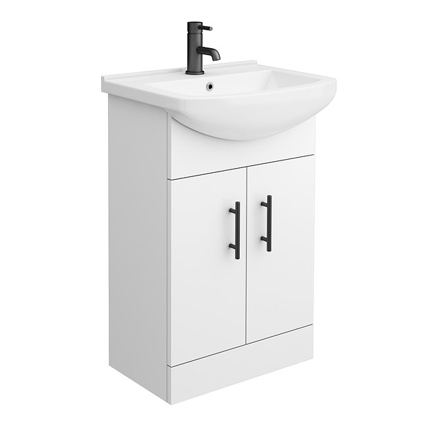 Venice 560 Gloss White Vanity with Matt Black Handles (Unit Depth 300mm
