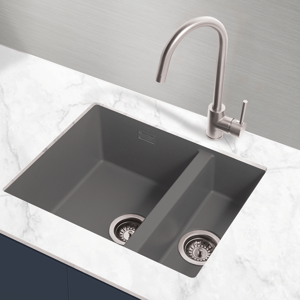 Venice 555 x 460mm Granite Grey 1.5 Undermount/Inset Kitchen Sink + Waste