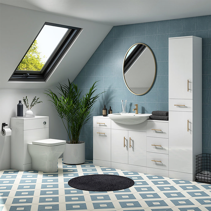Venice 560 Gloss White Vanity with Brushed Brass Handles (Unit Depth 300mm)  Standard Large Image
