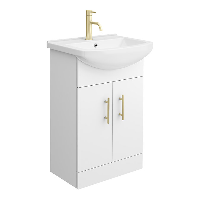 Venice 560 Gloss White Vanity with Brushed Brass Handles (Unit Depth 300mm) Large Image