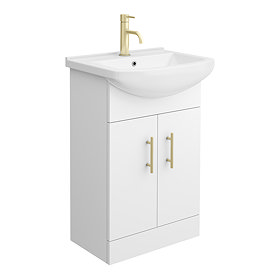 Venice 560 Gloss White Vanity with Brushed Brass Handles (Unit Depth 300mm) Large Image