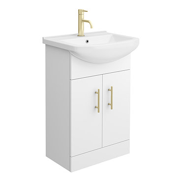 Venice 560 Gloss White Vanity with Brushed Brass Handles (Unit Depth 300mm)  Profile Large Image