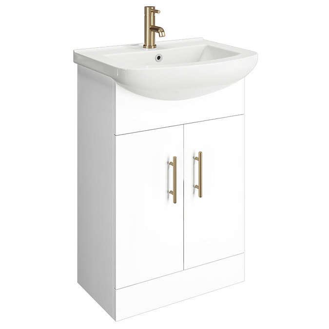 Venice 560mm Gloss White Vanity Unit with Brushed Brass Handles + Toilet Package  Profile Large Image