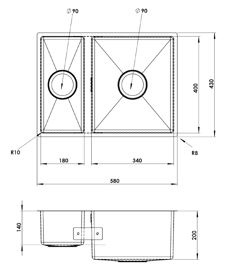 Venice 580 x 430mm Copper 1.5 Undermount/Inset Kitchen Sink + Waste