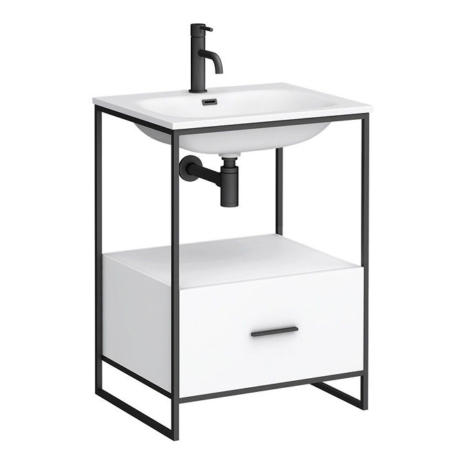 Venice 600 Black Frame Basin Washstand with Toilet  Profile Large Image